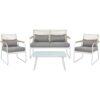 Steel Garden Set with Grey Cushions Lounge Set 4 Seater Set Table White Pomonte