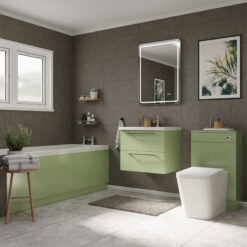 Stockwell 1700mm Straight Single Ended Bathroom Suite including Olive Green Furniture Set with Polished Chrome Handles - Wholesale Domestic