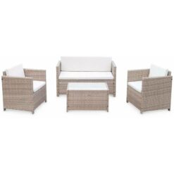 Sweeek - 4-seater polyrattan garden sofa set, Perugia, Natural, 118x65x69 cm