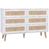 Sweeek - 6-drawer chest with wood and cane effect, Boheme, White, 120x39x79 cm