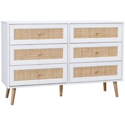 Sweeek - 6-drawer chest with wood and cane effect, Boheme, White, 120x39x79 cm