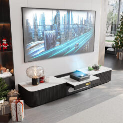 TV Cabinet Modern TV Stand 200 Cm For Projector, TV Furniture Made Of Sintered Stone With Drawers For Home Cinema, MDF In Oak Veneer