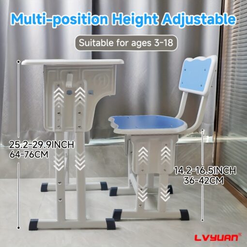 - Table And Set, Height- Study Table And Set, Ergonomic, Suitable For Children Aged 3-, And Teenagers, , And