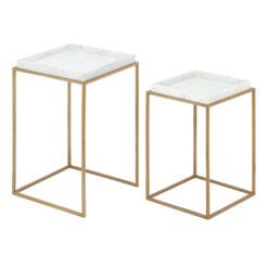 Tea Side Table - White Marble - Brass Effect Feet