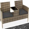 Tectake - Garden Bench Narbonne - 2-seater with table, UV-resistant polyrattan - love seat, patio set, garden set - nature/dark grey