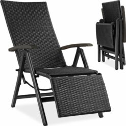 Tectake - Garden Chair Brisbane - 6-way adjustable backrest and footrest, foldable - sun lounger, decking chair, reclining garden chair - black