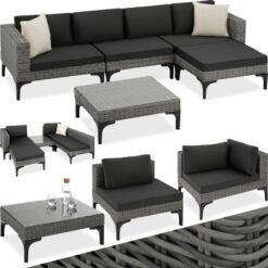 Tectake - Garden Furniture Set Konstanza - modular outdoor sofa, footstool, coffee table - Rattan lounge, garden lounge, lounge set - grey