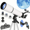 Telescope For Adults Astronomy, 80mm Aperture 600mm Refractor Telescope Beginners, Fully Multi-coated Optics High Transmission With Tripod & Phone