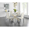 Tierra Modern Chrome Metal & Glass Round Dining Table Set with 4 Quilted Velvet Chairs