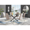 Tierra Modern Chrome Metal & Glass Round Dining Table Set with 6 Upholstered Faux Leather Chairs