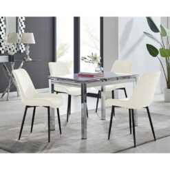 Tierra Modern Glass & Metal Extendable Dining Table Set & 4 Luxury Upholstered Velvet Dining Chairs