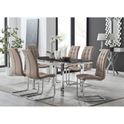 Tierra Modern Glass & Metal Extendable Dining Table Set & 6 Luxury Faux Leather Dining Chairs