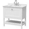 Traditional Furniture Floor Standing 1 Drawer Vanity & 1 Tap Hole Marble Worktop & Basin, 800mm, Pure White