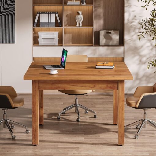 Tribesigns 39.4-inch Square Conference Table For 4 People, Kitchen Table, Small Wooden Meeting Room Table With Solid Wood Legs And Thicken Tabletop