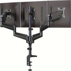 Triple Monitor Mount For 17-32 Inch Screens, Gas Springs Adjustment With Swivel, Tilt, Rotation, Clamp & Grommet Kit For Gaming, Office (black)