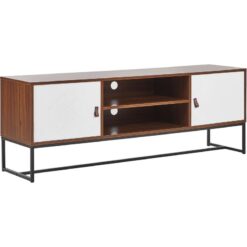 Tv Stand Media Unit with Cable Management Metal Legs Dark Wood with White Nueva