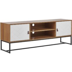 Tv Stand Media Unit with Cable Management Metal Legs Light Wood with White Nueva