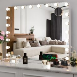 Vanity Mirror With Lights, 22.8''x18.9''/ 32''x24''makeup Mirror With Dimmable Bulbs, 3 Color Lights Touch Control, Tabletop Or Wall-mounted,