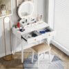 Vanity Table With Lighted Mirror, Vanity Desk With Stool, Dressing Table With 4 Drawers, Makeup Vanity Set, Black Finish