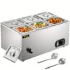 Vevor 110v Commercial Food Warmer 6x1/6gn, 6-pan Stainless Steel Bain Marie 12.6 Qt Capacity, 1500w Steam Table 15 Cm/6 Inch Deep, Temp. Control