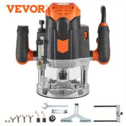 Vevor Plunge Router Kit, 3-1/4 , 120v, Adjustable 12000-23000 Rpm, Electronic Base, Wood Crafting Tool With Case, & Straight , 1/4" Collet Cone Set