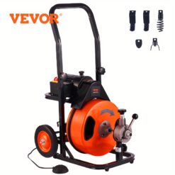 Vevor Sewer Line Cleaner, 50 Ft X 1/2 Inch, Automatic Cable Feed, Includes 4 Cutting Heads & Foot-operated Air Switch, Suitable For 1"-4" Pipes, In