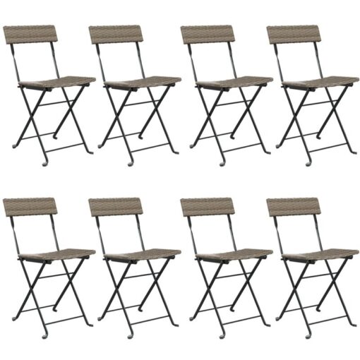 Vidaxl - Folding Bistro Chairs 8 pcs Grey Poly Rattan and Steel