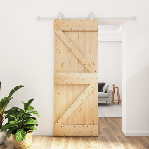 Vidaxl Sliding Door With Hardware Set 80X210 Cm Solid Wood Pine