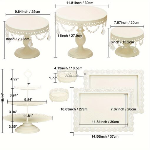 Vilavita Set Of 8pcs Stand Set Table Display Table , Pendant Decoration Round Metal 2-/3- For Displaying Table For Pa (" 6" 8" 10")