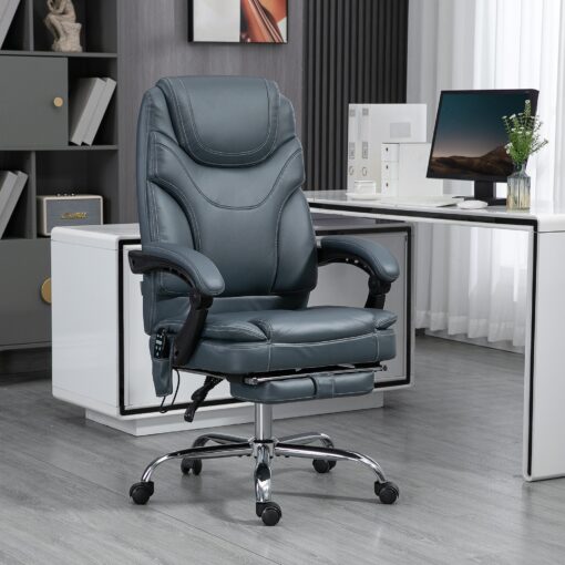 Vinsetto Pu Leather Massage Office Chair With 6 Vibration , Reclining Computer Chair With Adjustable Height, Footrest, Gray