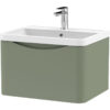 Wall Hung 1 Drawer Vanity Basin Unit with Polymarble Basin, 600mm - Satin Green