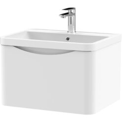 Wall Hung 1 Drawer Vanity Basin Unit with Polymarble Basin, 600mm - Satin White