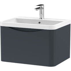 Wall Hung 1 Drawer Vanity Basin Unit with Polymarble Basin, 600mm - Soft Black