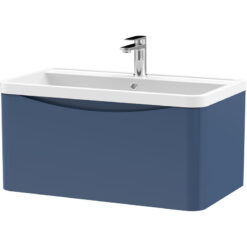 Wall Hung 1 Drawer Vanity Basin Unit with Polymarble Basin, 800mm - Satin Blue