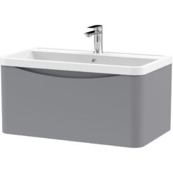 Wall Hung 1 Drawer Vanity Basin Unit with Polymarble Basin, 800mm - Satin Grey