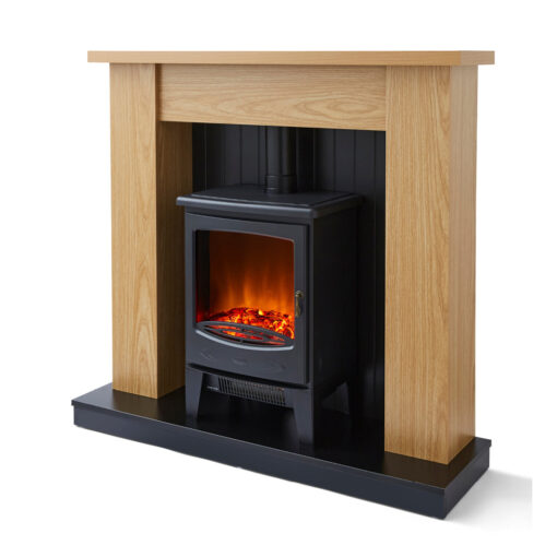 Warmlite Cambridge Fireplace Stove Suite with Two Heat Settings, Realistic LED Flame Effect, 1850W