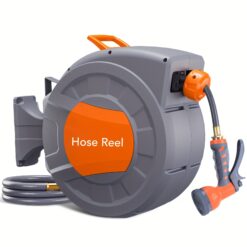 Water Hose Reel, Telescopic Garden Hose Reel -1/2 Inch X 100/65 Feet, Wall Mounted, 9-function Spray, Lock Of Any Length, 180 ° Rotation, Automatic