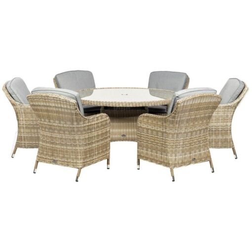 Wentworth 6 Seater Round Imperial Dining Set - Synthetic Rattan - H74 x W140 x L140 cm - Beige