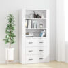 White Engineered Wood Highboard - Stylish Storage Cabinet