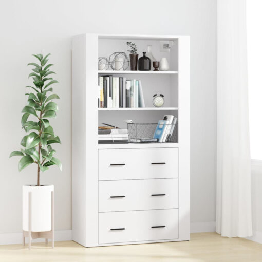 White Engineered Wood Highboard - Stylish Storage Cabinet