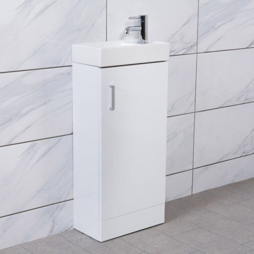 White Floor Standing Cloakroom Vanity Basin Unit Bathroom Furniture 400mm