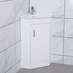 White Floor Standing Corner Cloakroom Vanity Basin Unit Bathroom Furniture