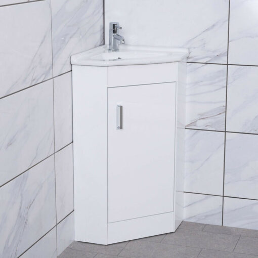 White Floor Standing Corner Cloakroom Vanity Basin Unit Bathroom Furniture