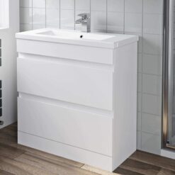 White Gloss Bathroom Furniture Vanity Unit with Basin Sink Cabinet Storage 800mm Drawer