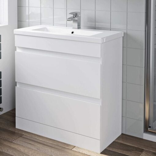 White Gloss Bathroom Furniture Vanity Unit with Basin Sink Cabinet Storage 800mm Drawer