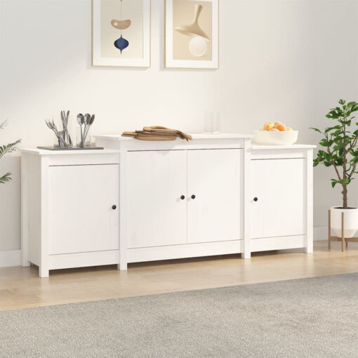 White Solid Pine Sideboard - 164X37x68 Cm Stylish Storage Cabinet