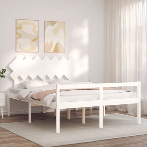 White Solid Wood Senior Bed - 140X200 Cm, Mattress Not Included, Elegant And Durable