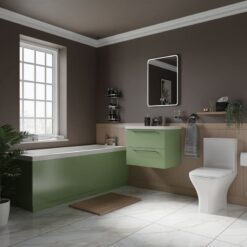 Wholesale Domestic Kent 1700mm Straight Single Ended Bathroom Suite including Olive Green Vanity Unit with Polished Chrome Handles