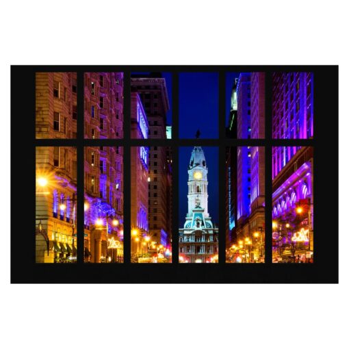 Window View of Philadelphia City Hall at Night 3.2m x 4.8m Textured Matt Peel & Stick Wall Mural