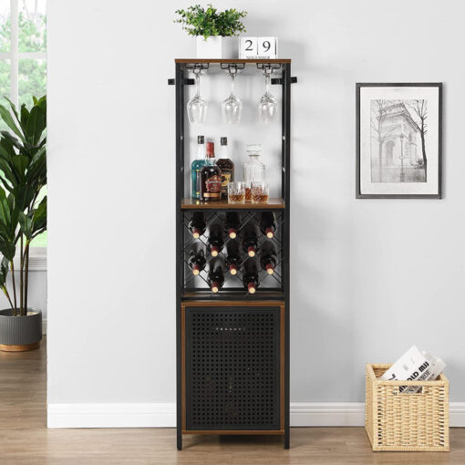 Wine Bar Cabinet For Liquor And Glass, Free Standing Wine Rack, Bar Liquor Cabinet, Multifunctional Floor Wine Cabinet With Adjustable Shelf For Livin